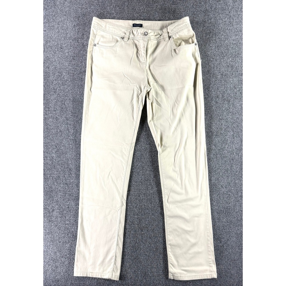 Bogari Designed in Italy Women Cream Beige Straight Leg Embroidered Pants Size 4